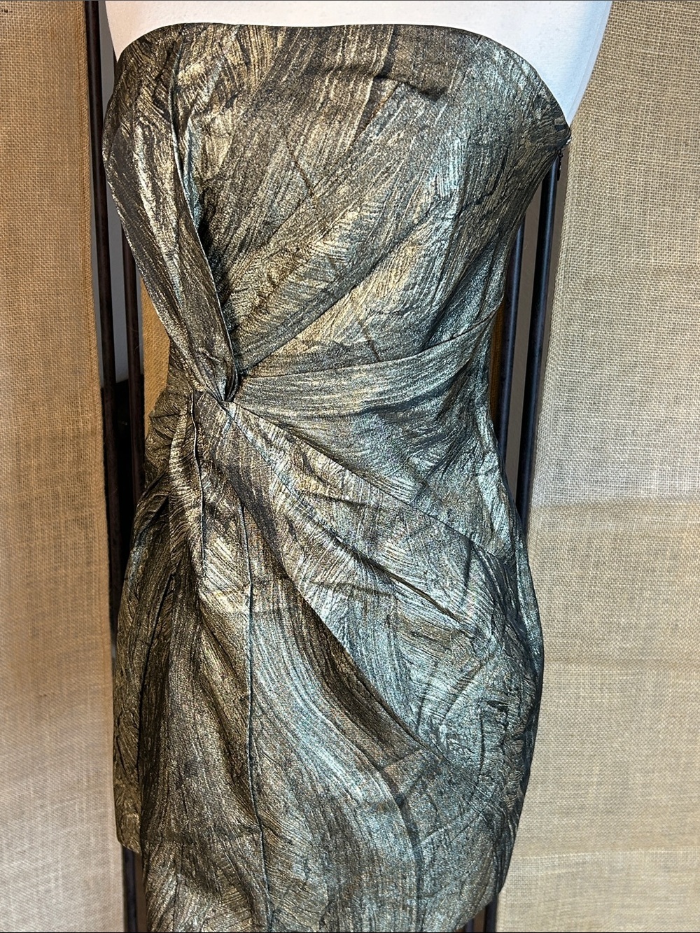 Haute Hippie Metallic Gold & Black Twist Front Strapless Mini Dress Small - Picture 3 of 16